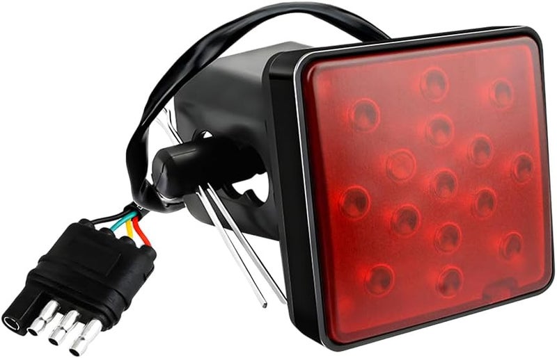 NYTKL 15 LED Brake Light Trailer Hitch Cover, Smoked Lens Square Brake Tail Light w/Trailer Adapter Pin, 12V Super Bright LED Towing Hitch Lighting Accessories Fit 2" Receiver (Red) - Image 1